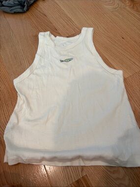 a new day White Ribbed Tank Top with Small Fish Embroidery